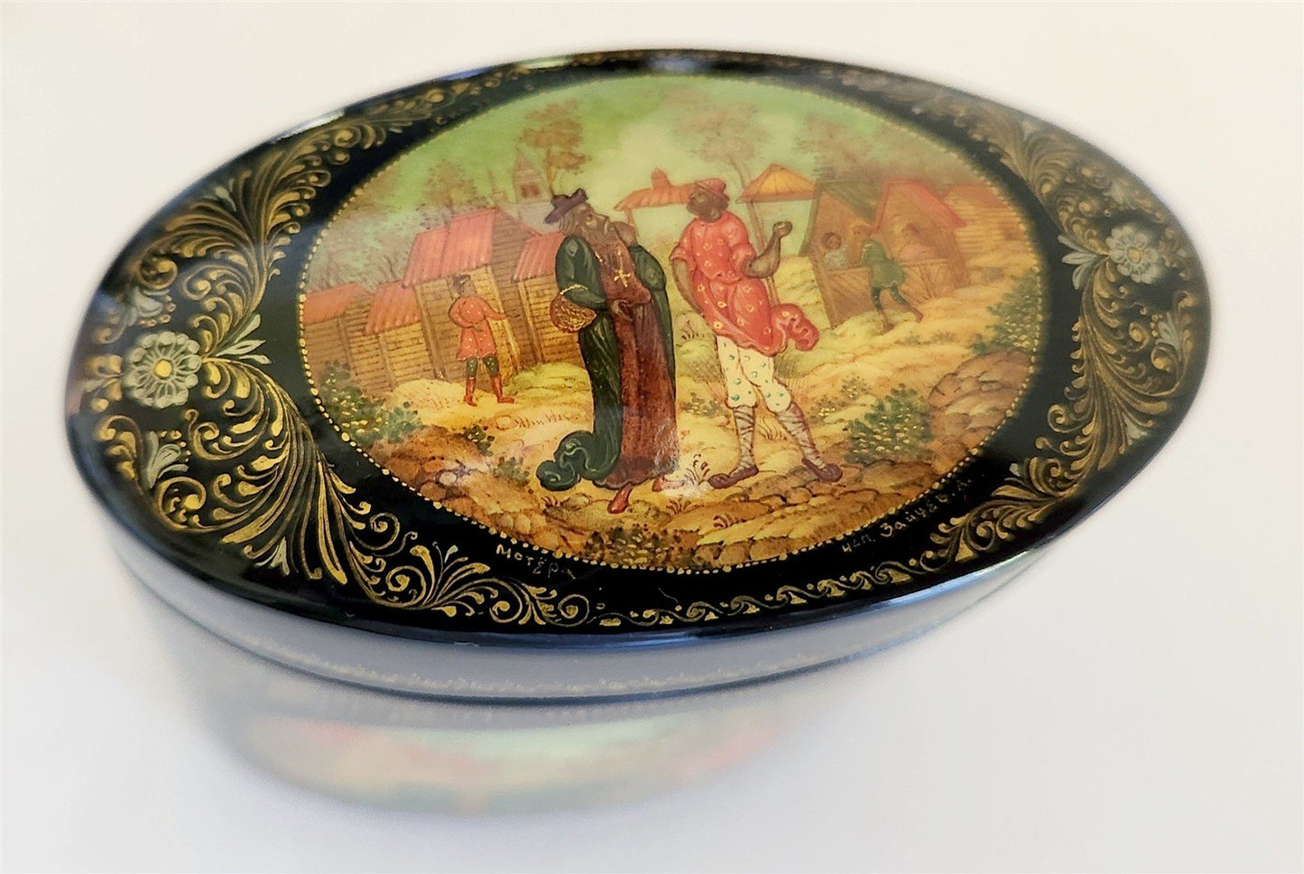 RUSSIAN MSTERA SCHOOL HIGH QUALITY LACQUER BOX Priest & his Workman Balda