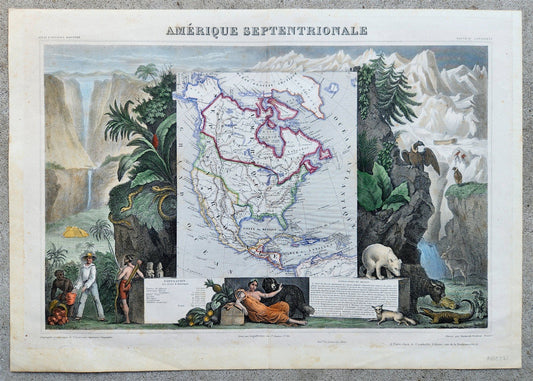 1847 MAP of NORTH AMERICA w/ TEXAS AS A REPUBLIC antique by LEVASSEUR