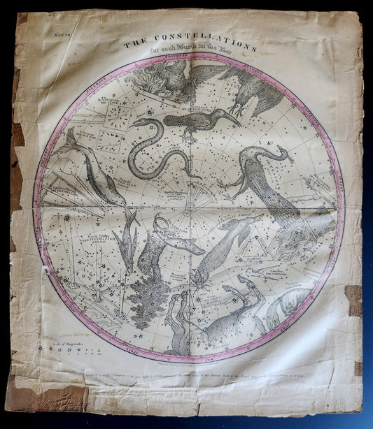 1856 CONSTELLATIONS CELESTIAL MAP CHART w/ Zodiacal figures for EACH MONTH map 7