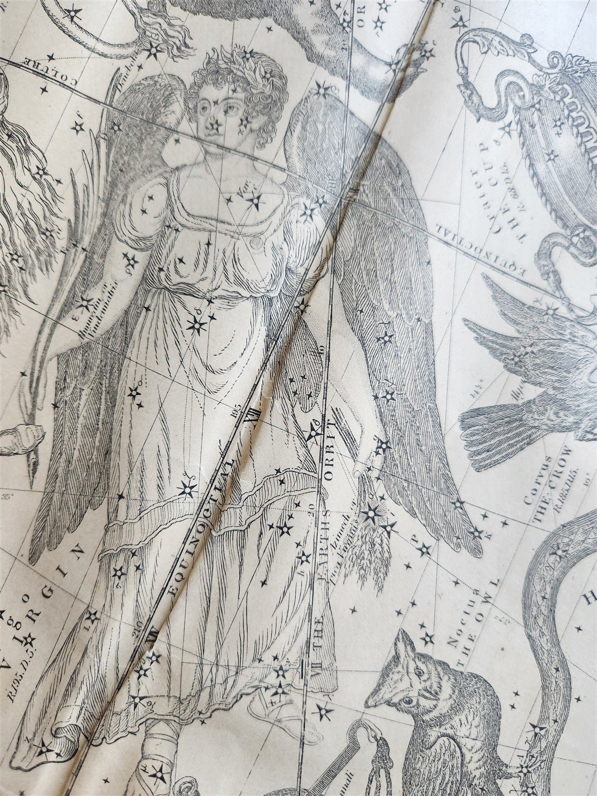 1856 CONSTELLATIONS CELESTIAL MAP CHART w/ Zodiacal figures APRIL MAY JUNE