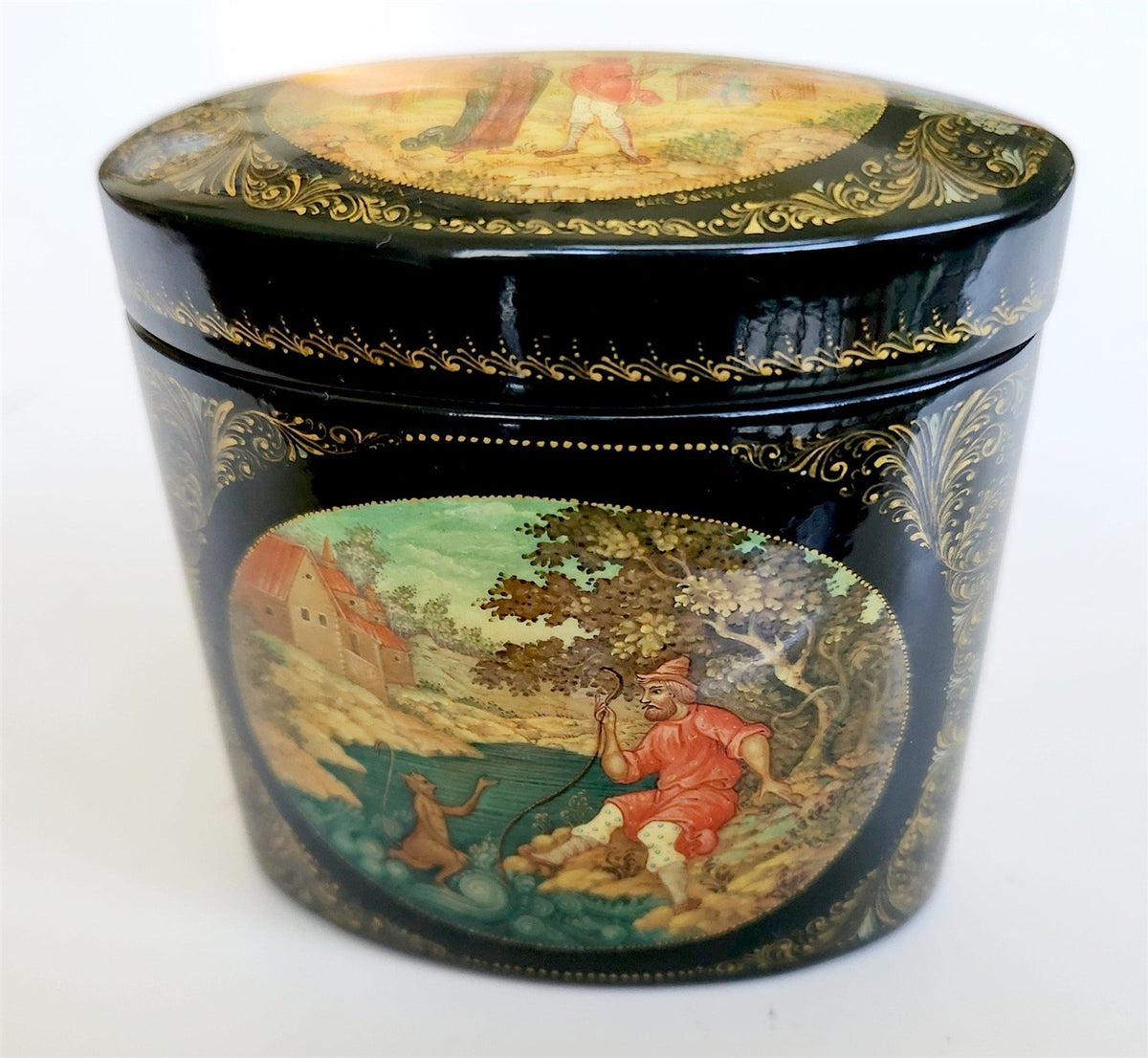 RUSSIAN MSTERA SCHOOL HIGH QUALITY LACQUER BOX Priest & his Workman Balda