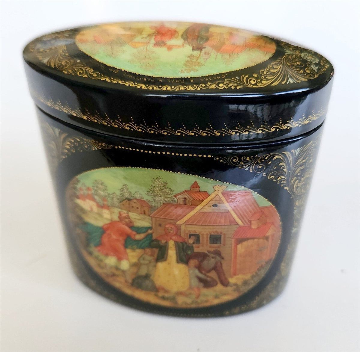 RUSSIAN MSTERA SCHOOL HIGH QUALITY LACQUER BOX Priest & his Workman Balda