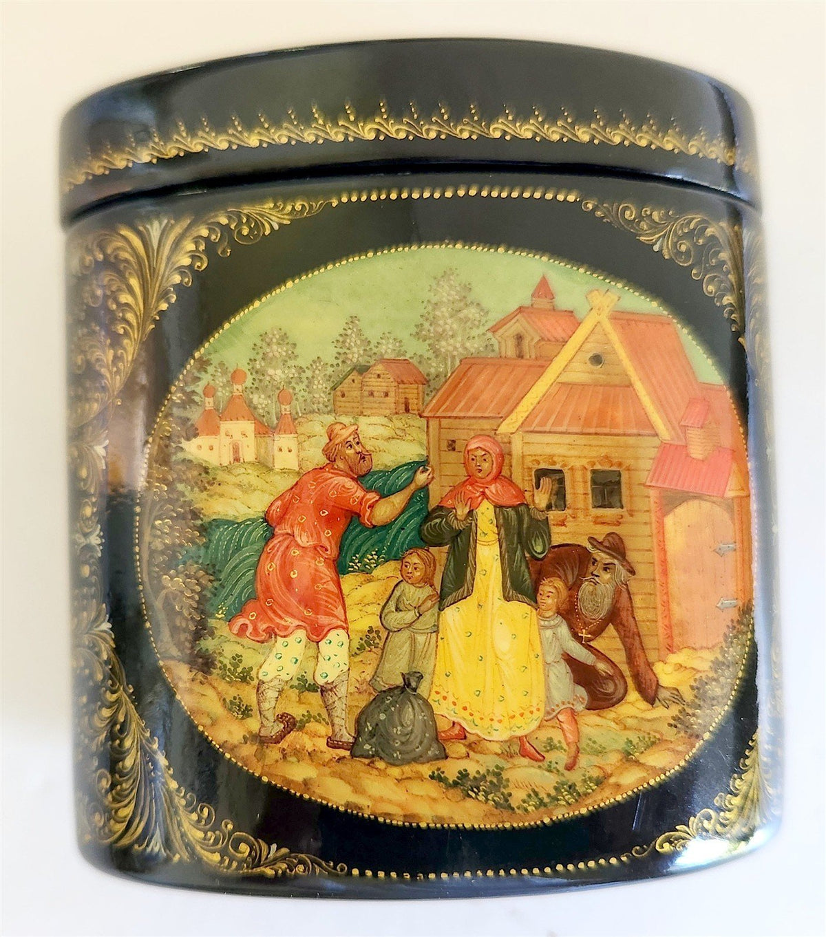 RUSSIAN MSTERA SCHOOL HIGH QUALITY LACQUER BOX Priest & his Workman Balda