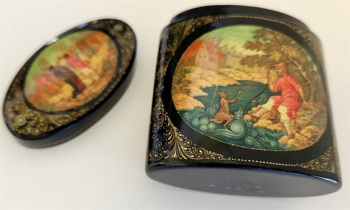 RUSSIAN MSTERA SCHOOL HIGH QUALITY LACQUER BOX Priest & his Workman Balda