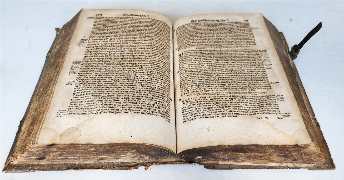 1607 HISTORY of CHURCH by EUSEBIUS antique PIGSKIN BOUND FOLIO in GERMAN rare