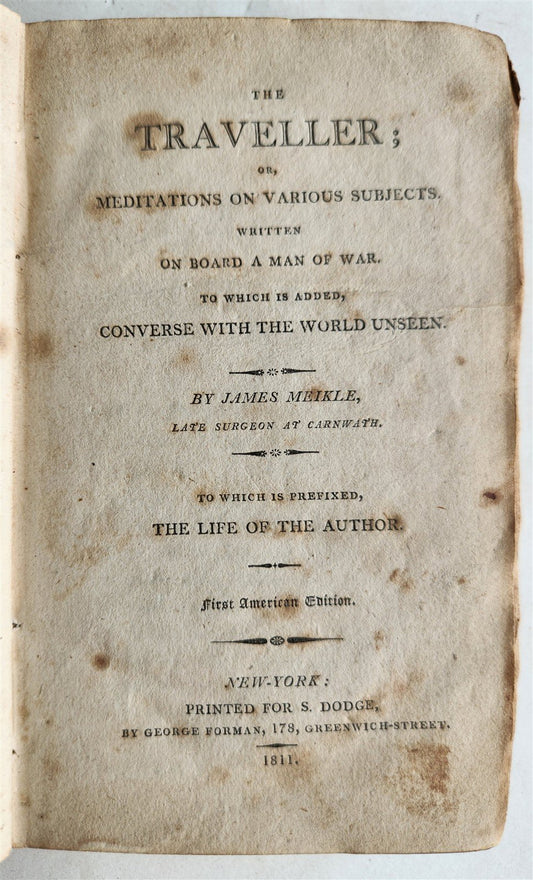 1811 TRAVELLER or MEDITATIONS written ON BOARD A MAN OF WAR 1st edition ANTIQUE
