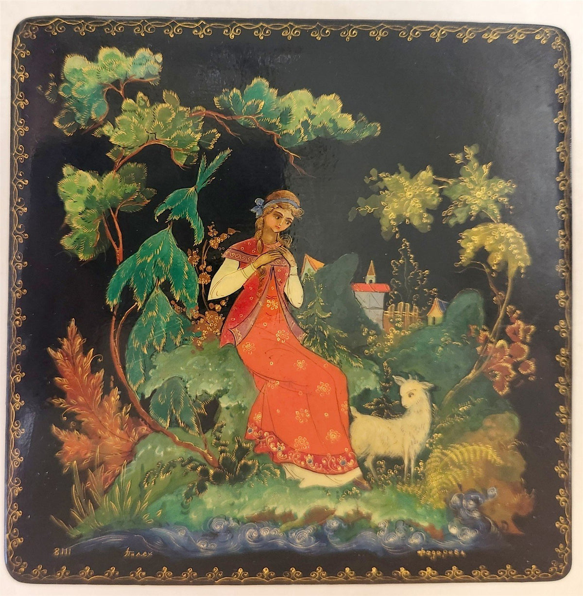 RUSSIAN PALEKH SCHOOL 1970s LACQUER BOX vintage - Alenushka
