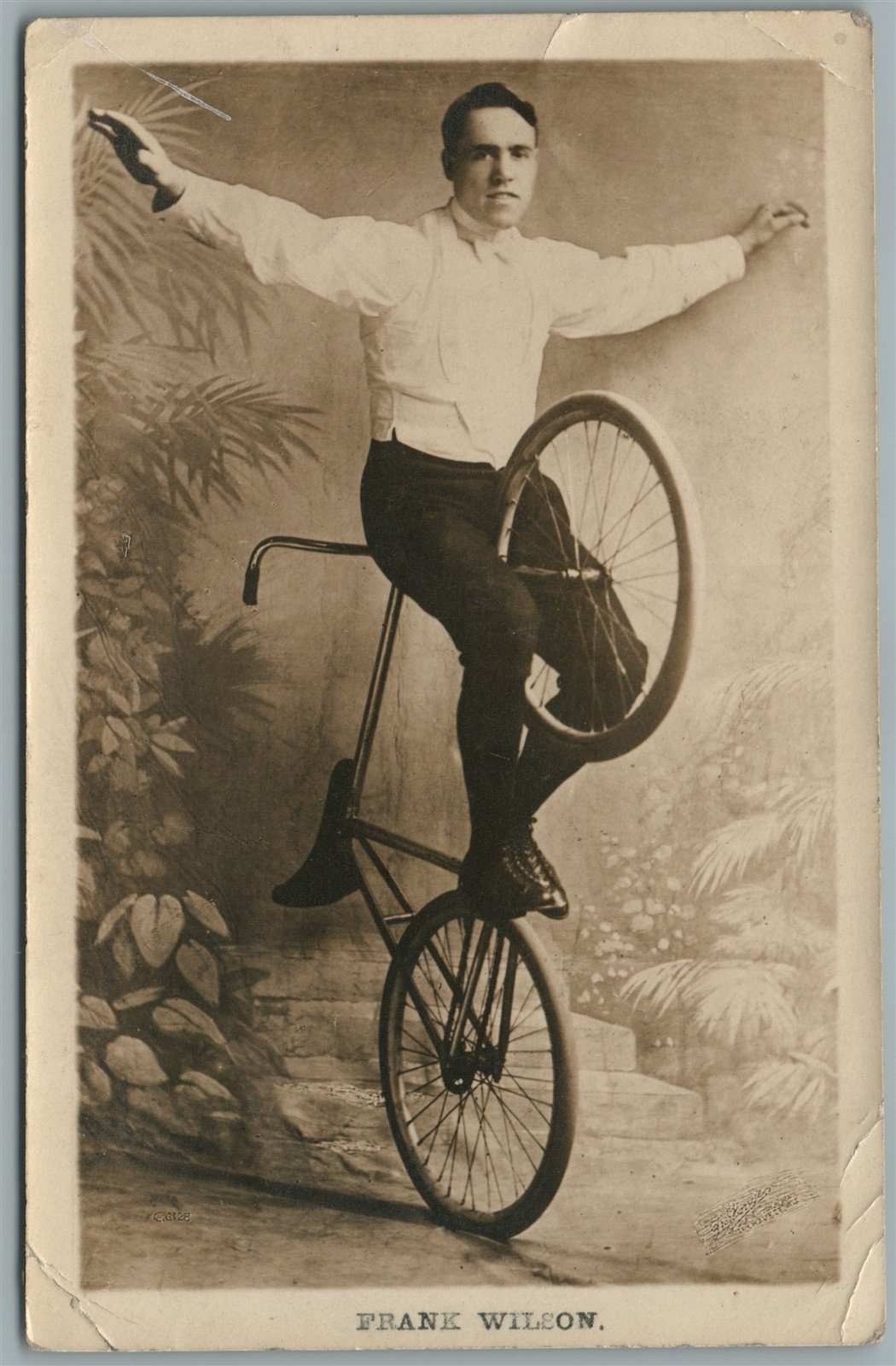 BICYCLE CIRCUS FRANK WILSON CYCLIST ANTIQUE REAL PHOTO POSTCARD RPPC