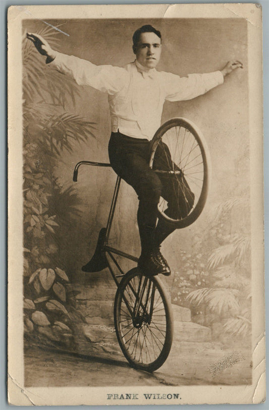 BICYCLE CIRCUS FRANK WILSON CYCLIST ANTIQUE REAL PHOTO POSTCARD RPPC