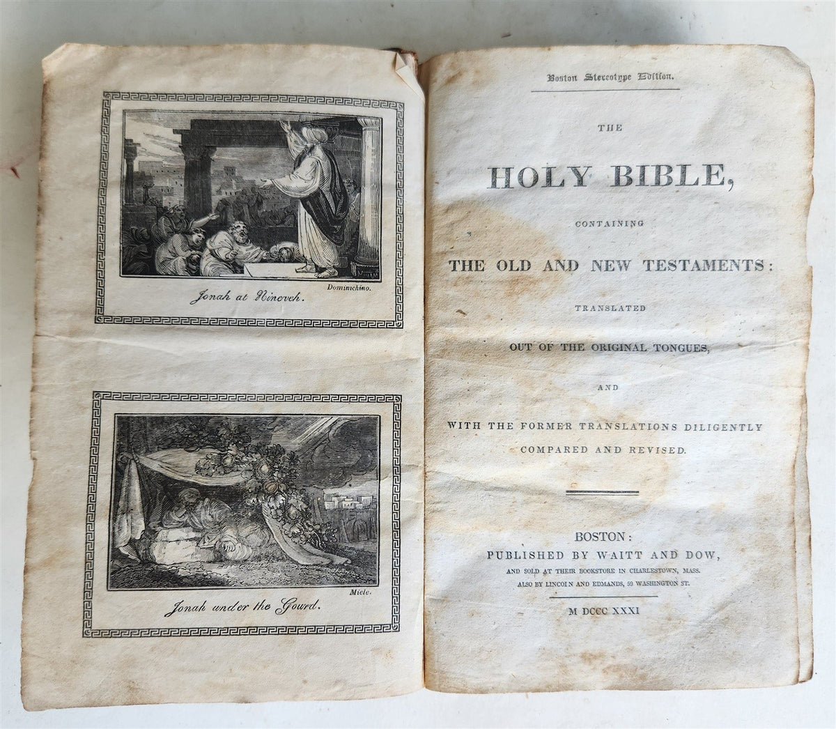 1831 BIBLE in English antique printed in BOSTON Americana OLD & NEW TESTAMENT