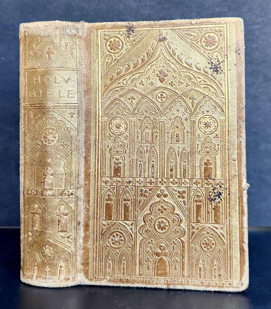1848 BIBLE in ENGLISH w/ DECORATIVE BINDING antique OLD & NEW TESTAMENT