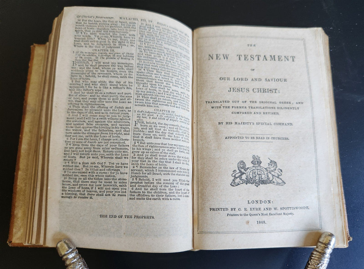 1848 BIBLE in ENGLISH w/ DECORATIVE BINDING antique OLD & NEW TESTAMENT