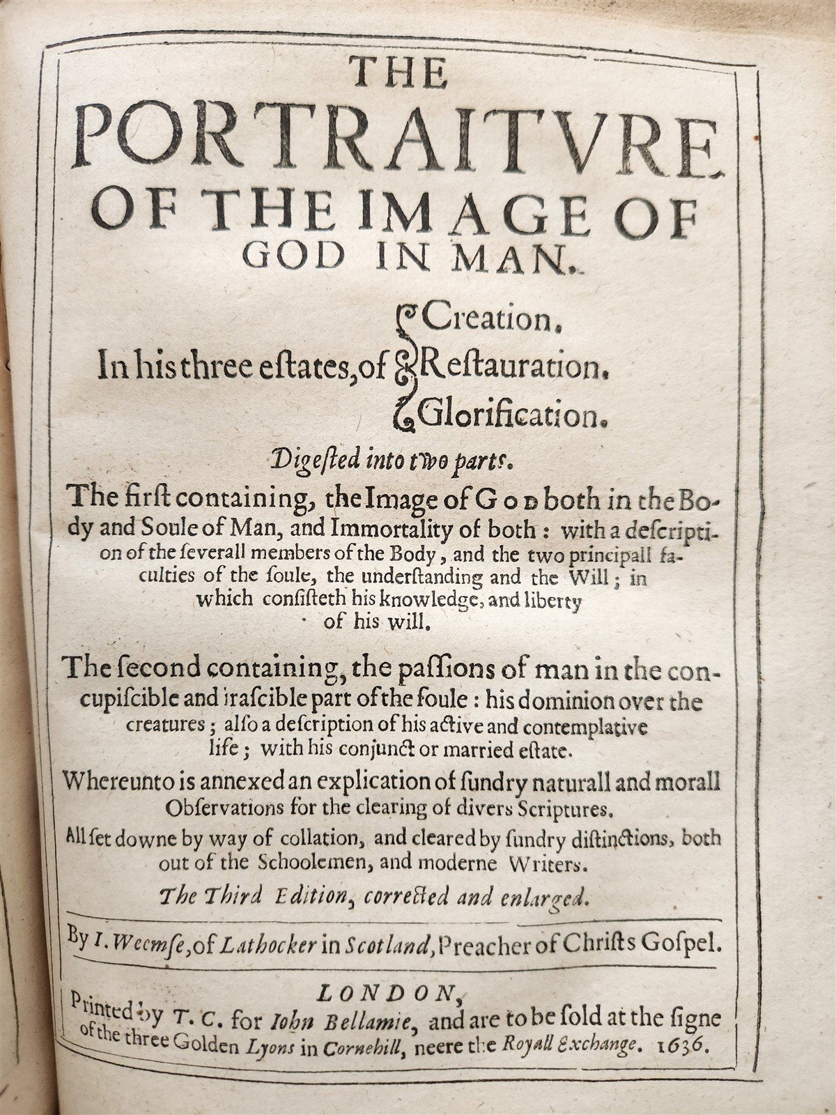 1636 WORKES OF Mr. JOHN VUEMSE of LATHOCKER in SCOTLAND antique in ENGLISH