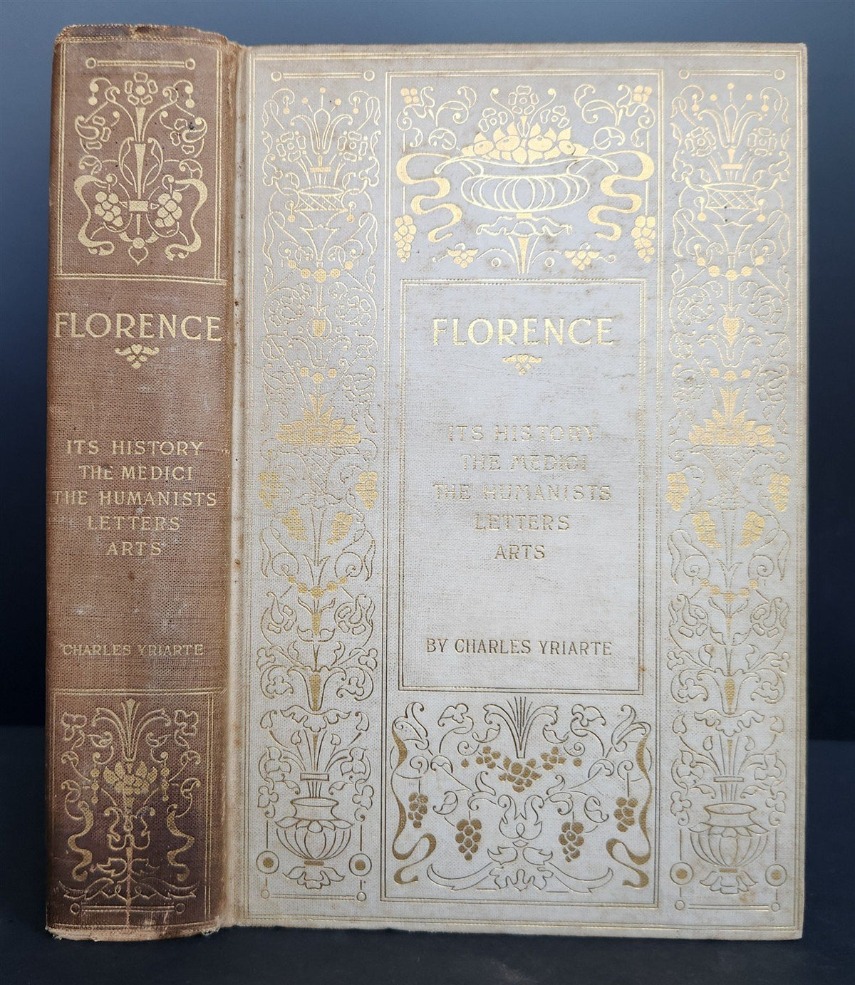 1897 FLORENCE HISTORY MEDICI ARTS antique ILLUSTRATED decorative vellum binding