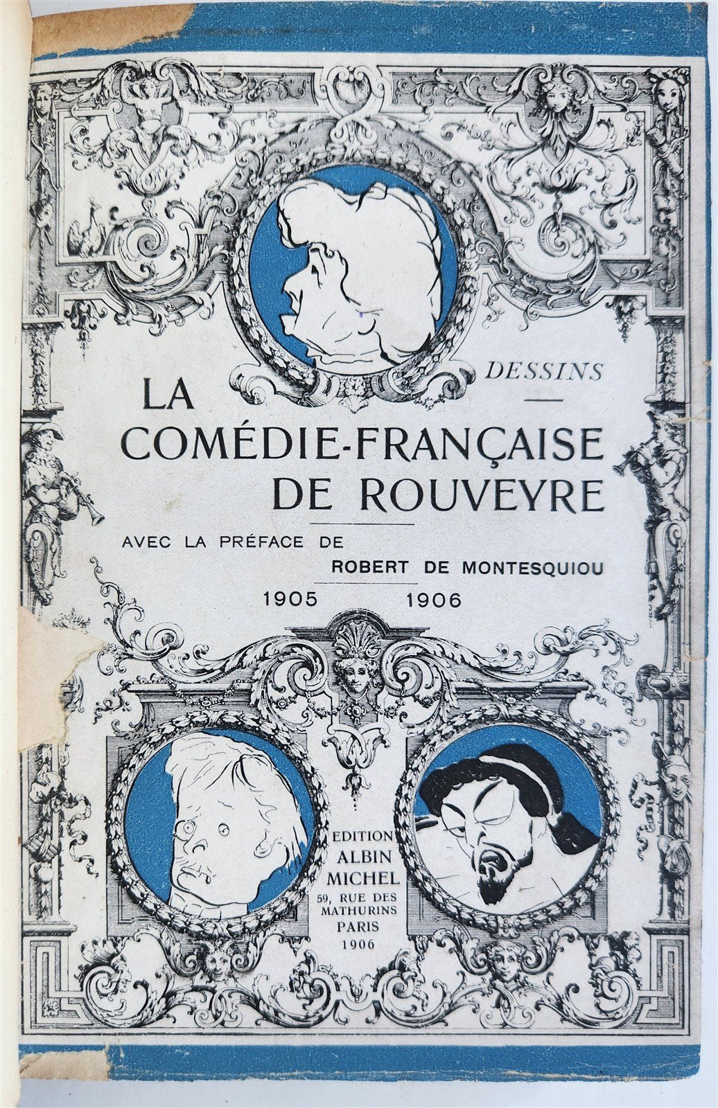 1906 FRENCH CARICATURE ALBUM antique LA DESSINS COMEDIE-FRANCAISE de ROUVEYRE
