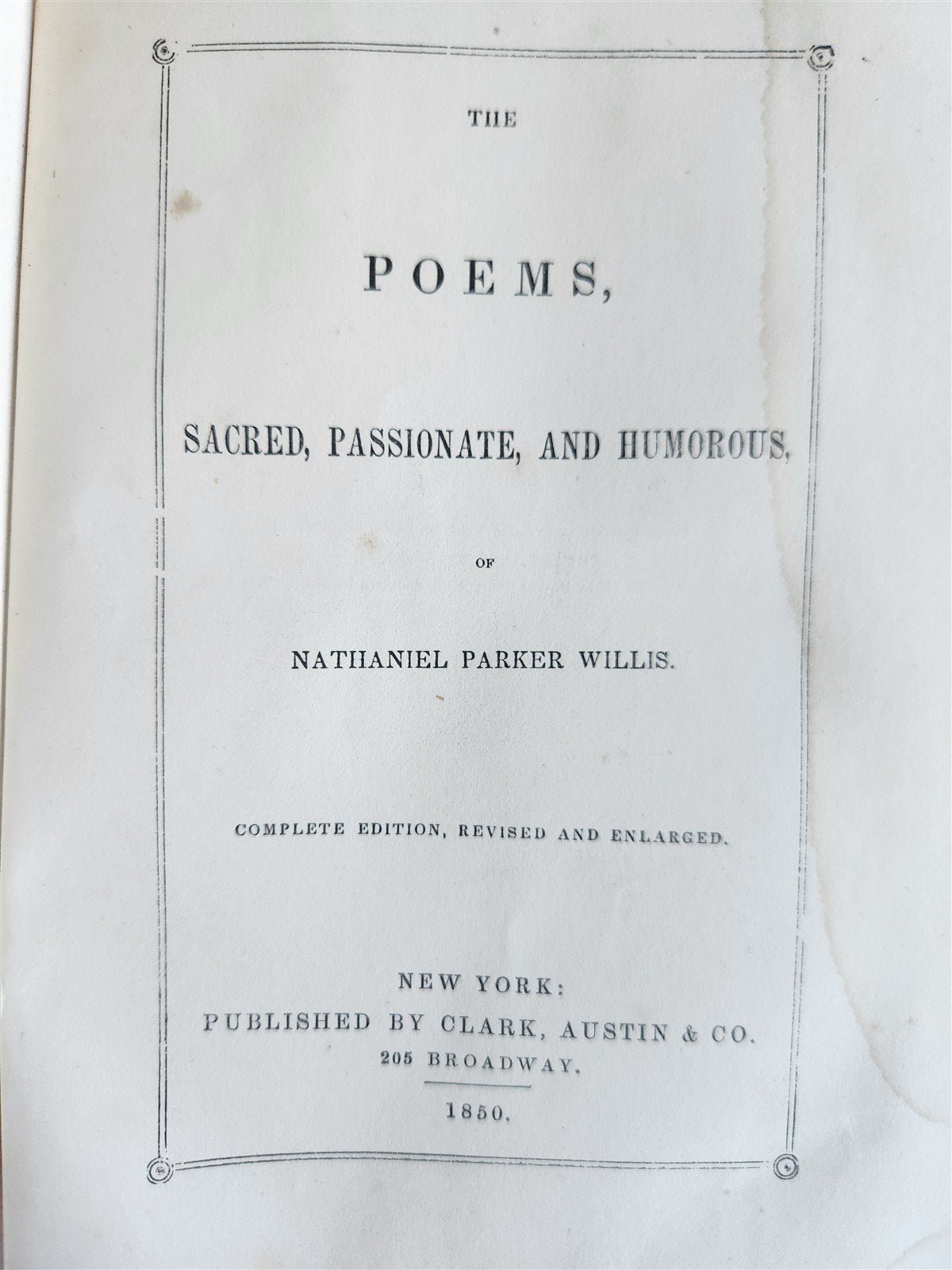 1850 POEMS SACRED PASSIONATE & HUMOROUS of NATHANIEL PARKER WILLIS antique