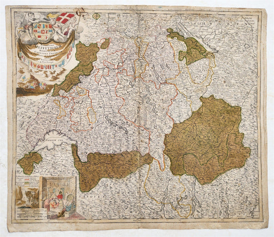 1715 MAP of SWITZERLAND by Johann Homann antique HELVETIORUM REIPUBLICAE