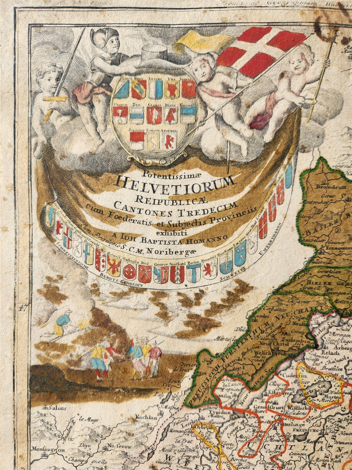 1715 MAP of SWITZERLAND by Johann Homann antique HELVETIORUM REIPUBLICAE