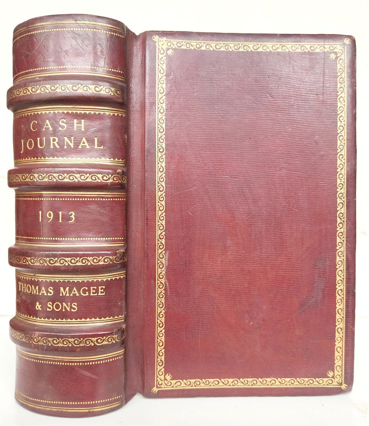 1913 CASH JOURNAL decorative leather binding ANTIQUE