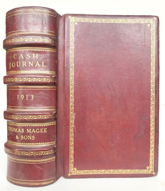 1913 CASH JOURNAL decorative leather binding ANTIQUE