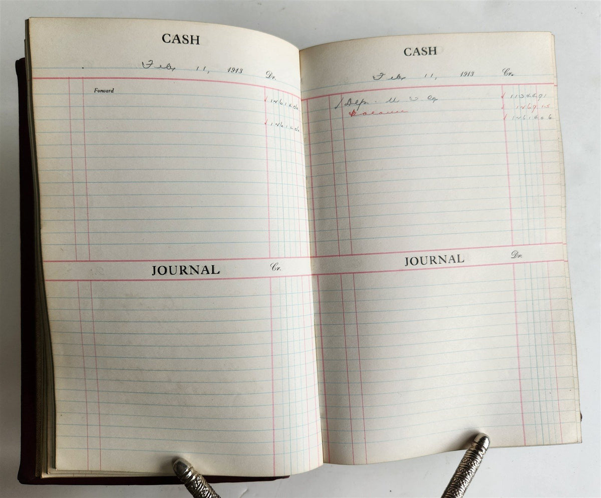 1913 CASH JOURNAL decorative leather binding ANTIQUE