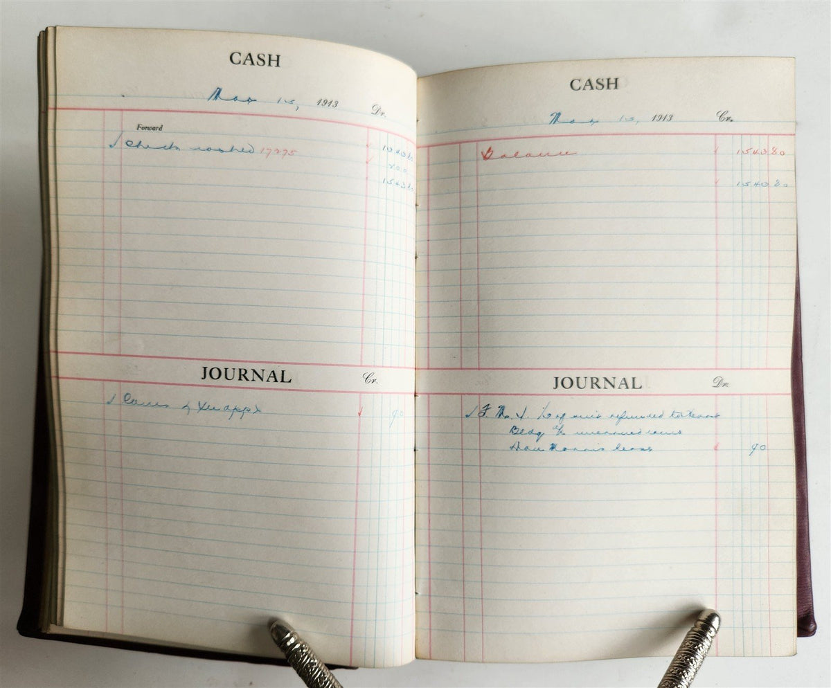 1913 CASH JOURNAL decorative leather binding ANTIQUE