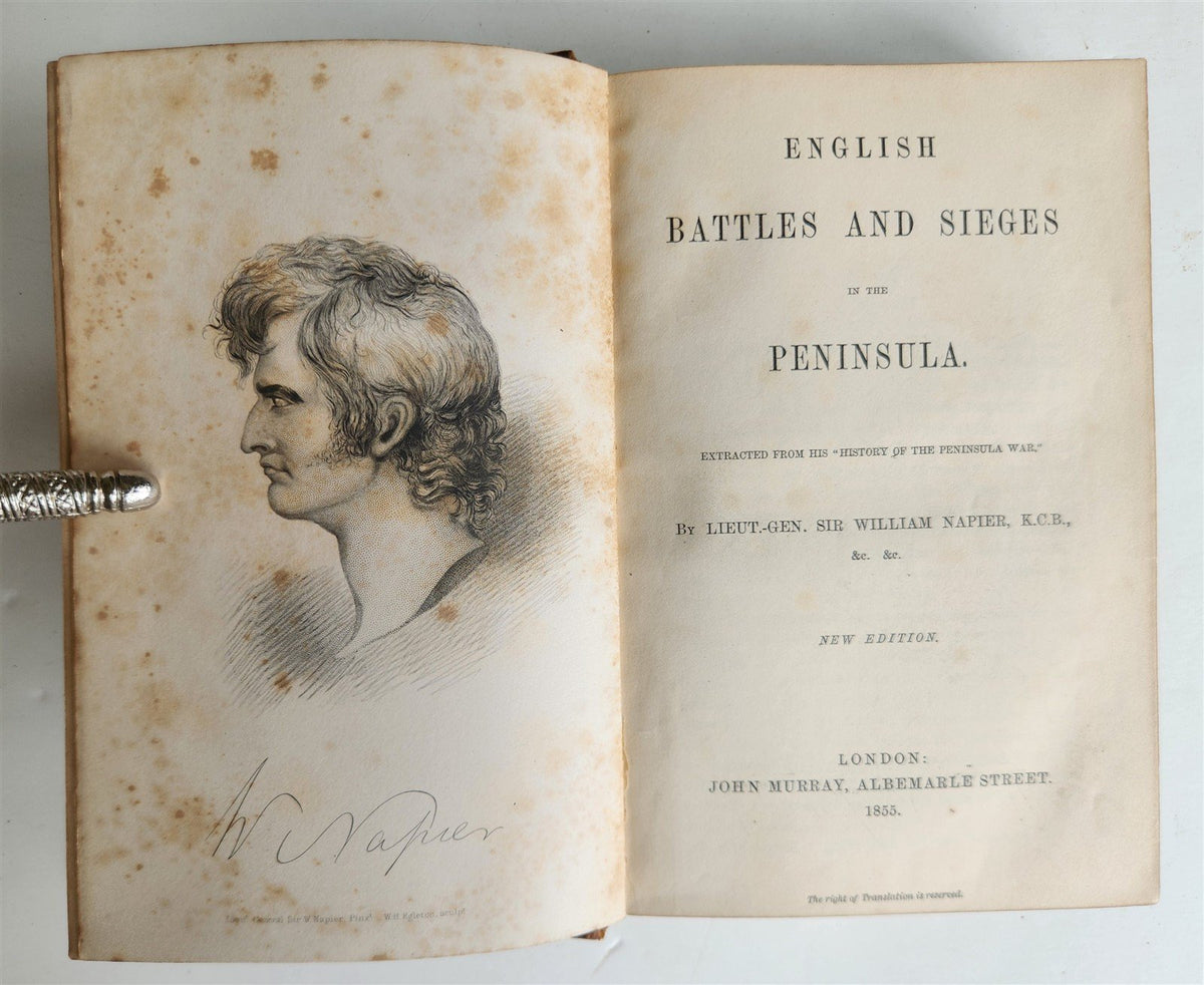 1855 ENGLISH BATTLES & SIEGES in PENINSULA by W. Napier antique PRIZED BINDING