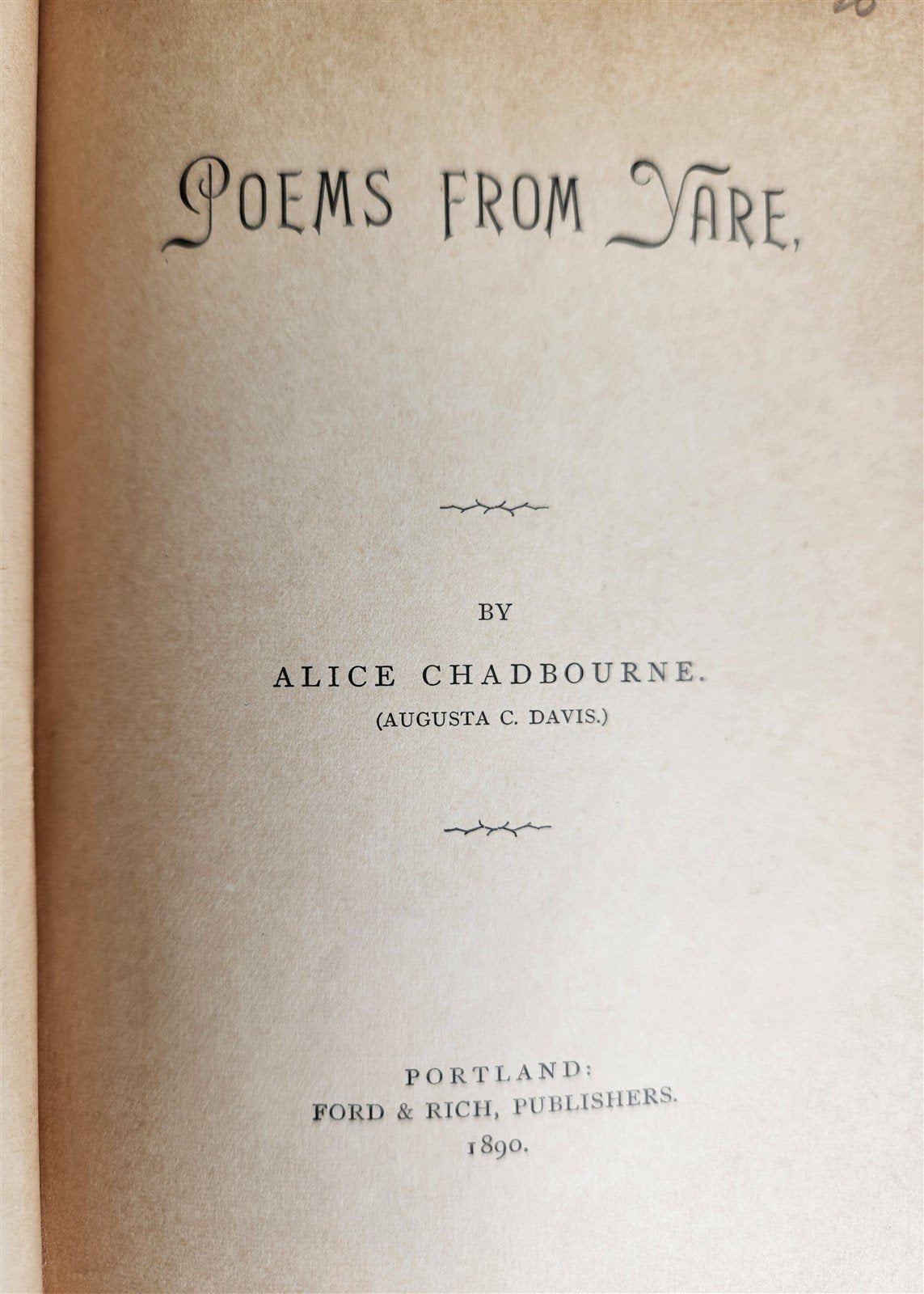 1890 POEMS from YARE by ALICE CHADBOURNE antique POETRY printed in Portland