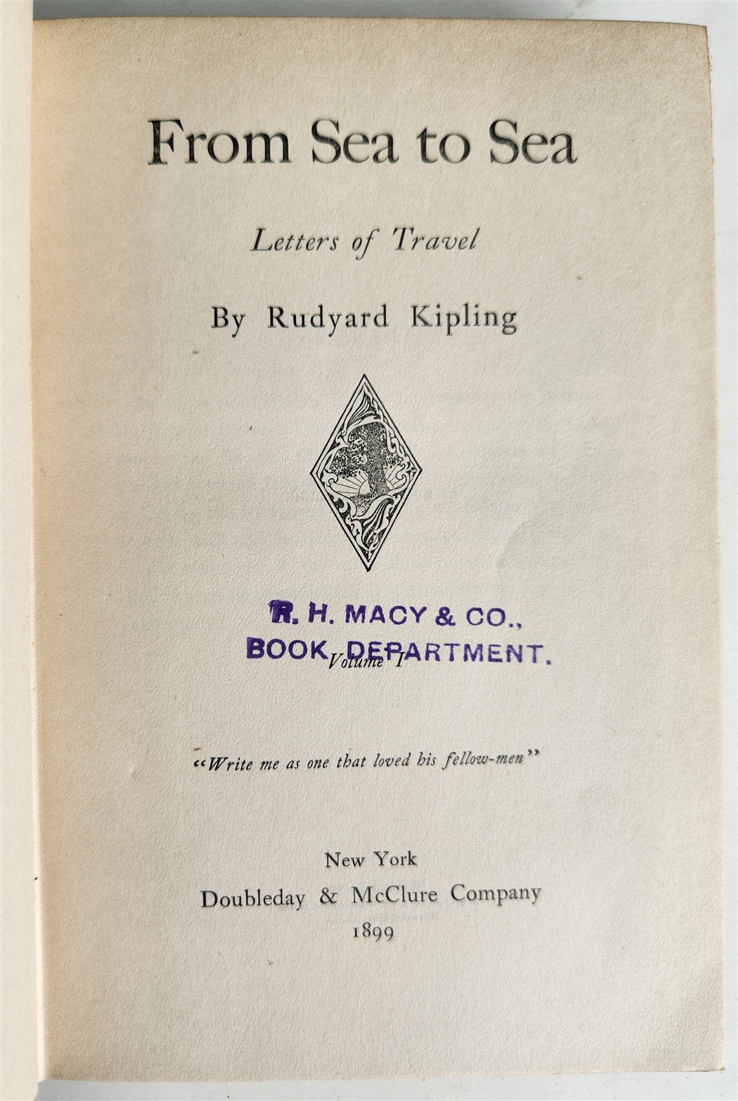 1899 FROM SEA TO SEA letters of travel by RUDYARD KIPLING antique Vol. I