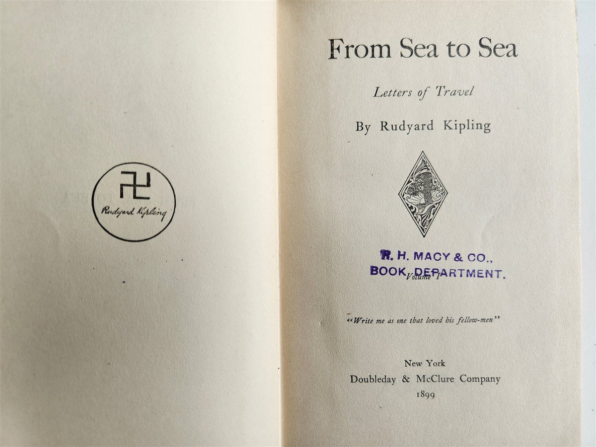 1899 FROM SEA TO SEA letters of travel by RUDYARD KIPLING antique Vol. I