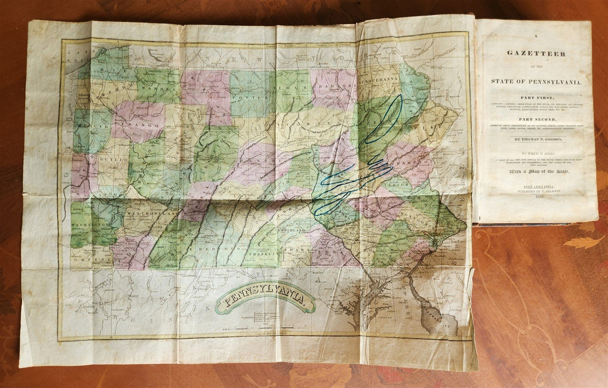1832 A GAZETTEER of the STATE OF PENNSYLVANIA antique w/ MAP Americana
