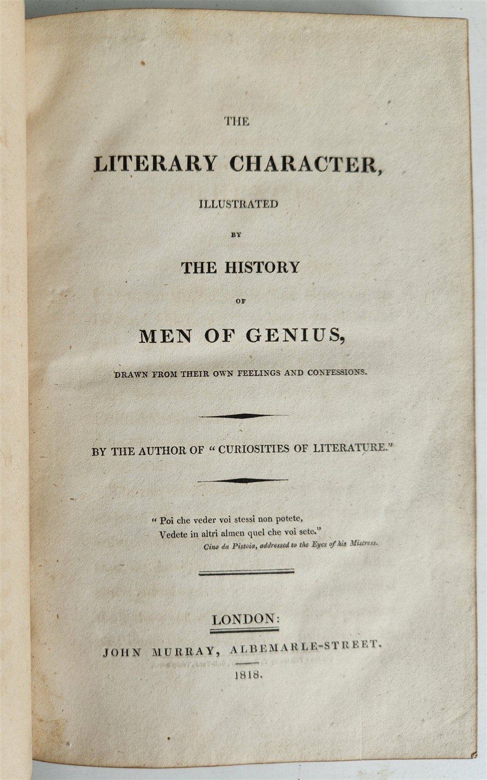 1818 THE LITERARY CHARACTER illustrated by the history of MEN of GENIUS antique