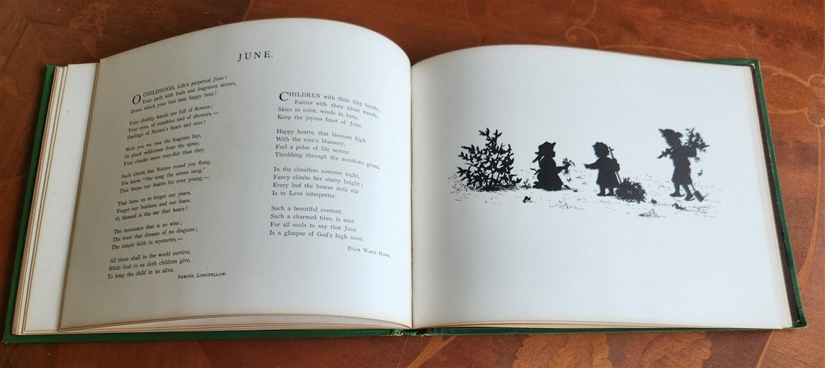 1876 SILHOUETTES & SONGS illustrative of months 12 designs antique ILLUSTRATED