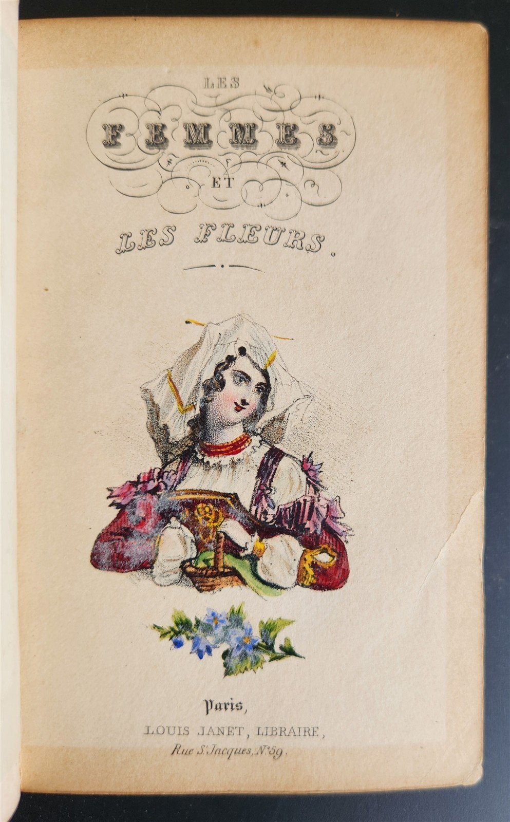 1860s LES FEMMES et LES FLEURS antique ILLUSTRATED in COLOR