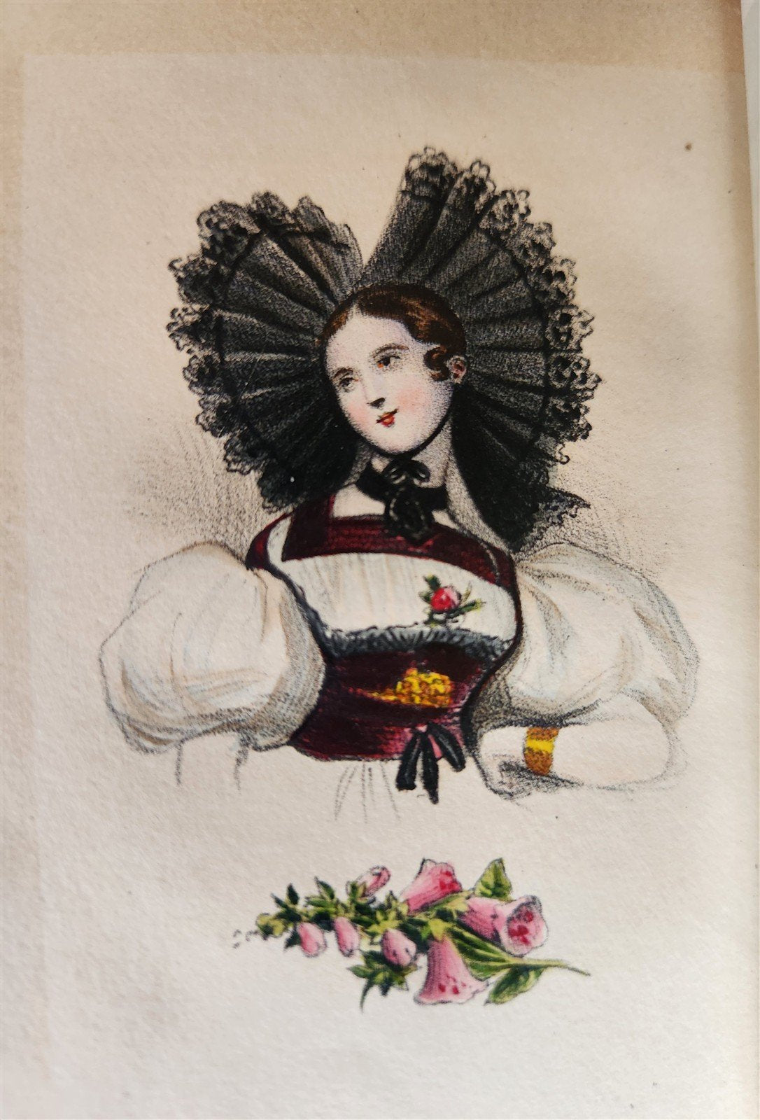 1860s LES FEMMES et LES FLEURS antique ILLUSTRATED in COLOR