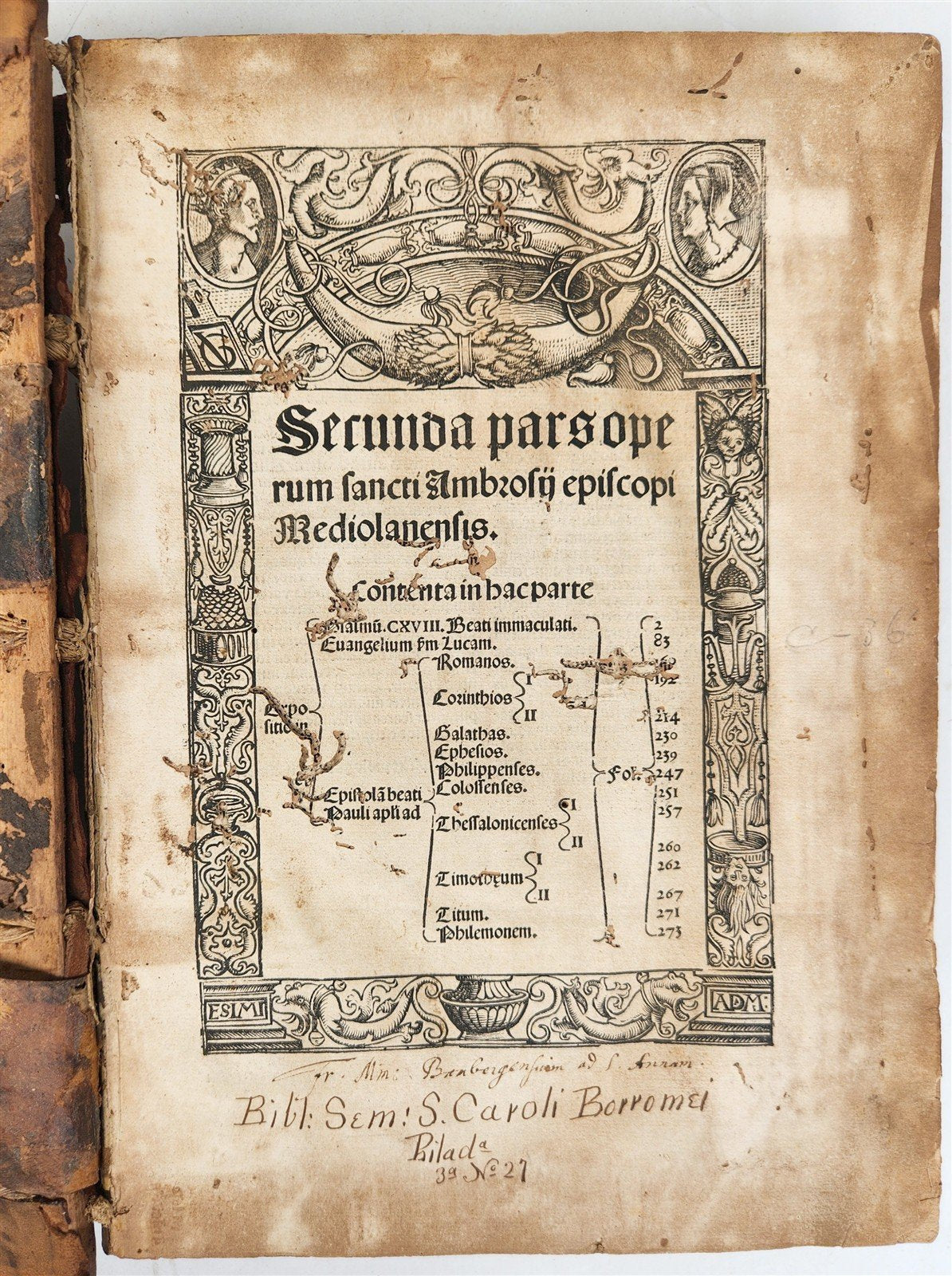 1516 POST-INCUNABULA BIBLE COMMENTARIES by ST. AMBROSE antique
