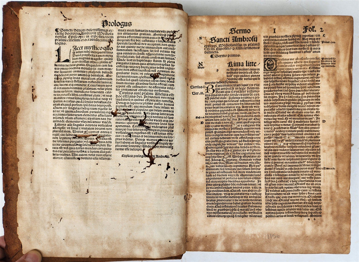 1516 POST-INCUNABULA BIBLE COMMENTARIES by ST. AMBROSE antique