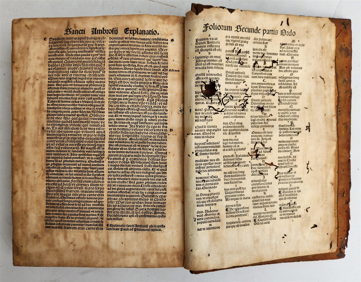 1516 POST-INCUNABULA BIBLE COMMENTARIES by ST. AMBROSE antique