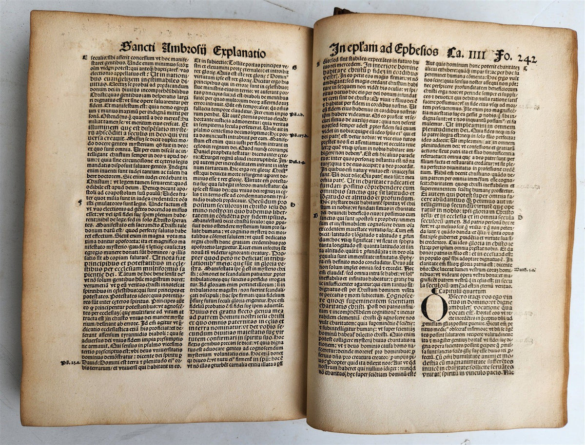 1516 POST-INCUNABULA BIBLE COMMENTARIES by ST. AMBROSE antique