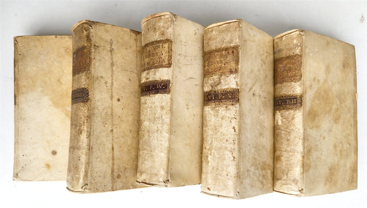 1750s UNIVERSAL HISTORY in ITALIAN 5 VELLUM BOUND VOLUMES antique