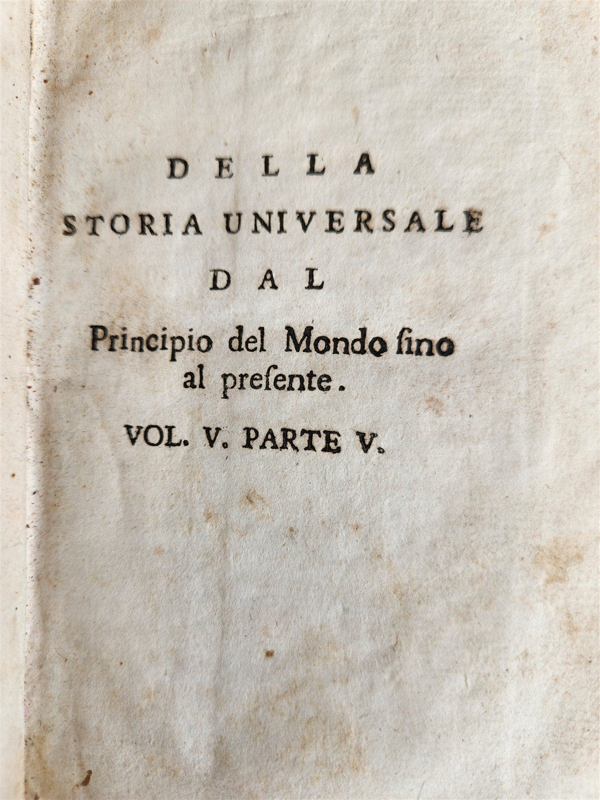 1750s UNIVERSAL HISTORY in ITALIAN 5 VELLUM BOUND VOLUMES antique