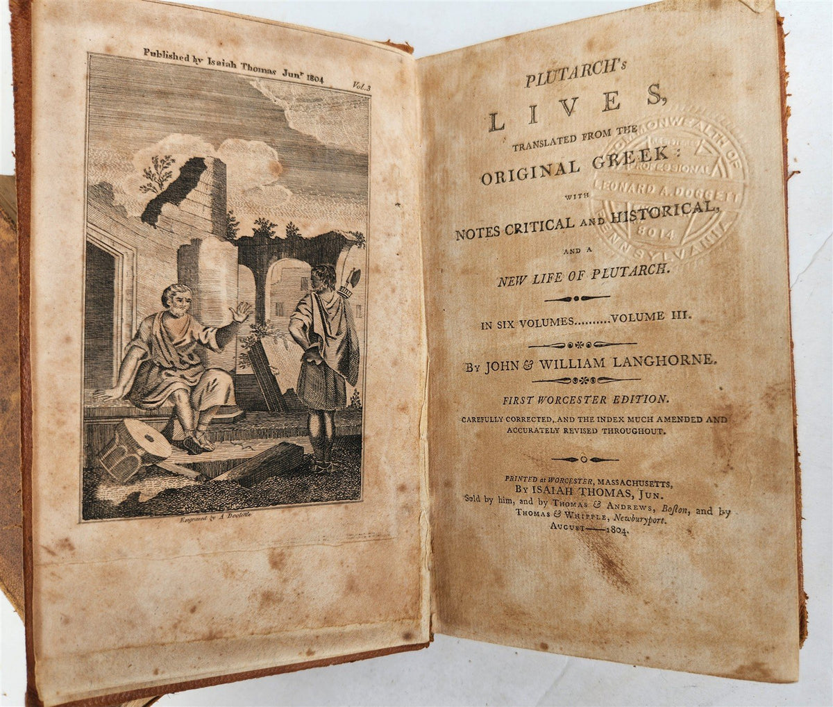 1804 PLUTARCH'S LIVES translated from original Greek 4 VOLUMES antique AMERICANA