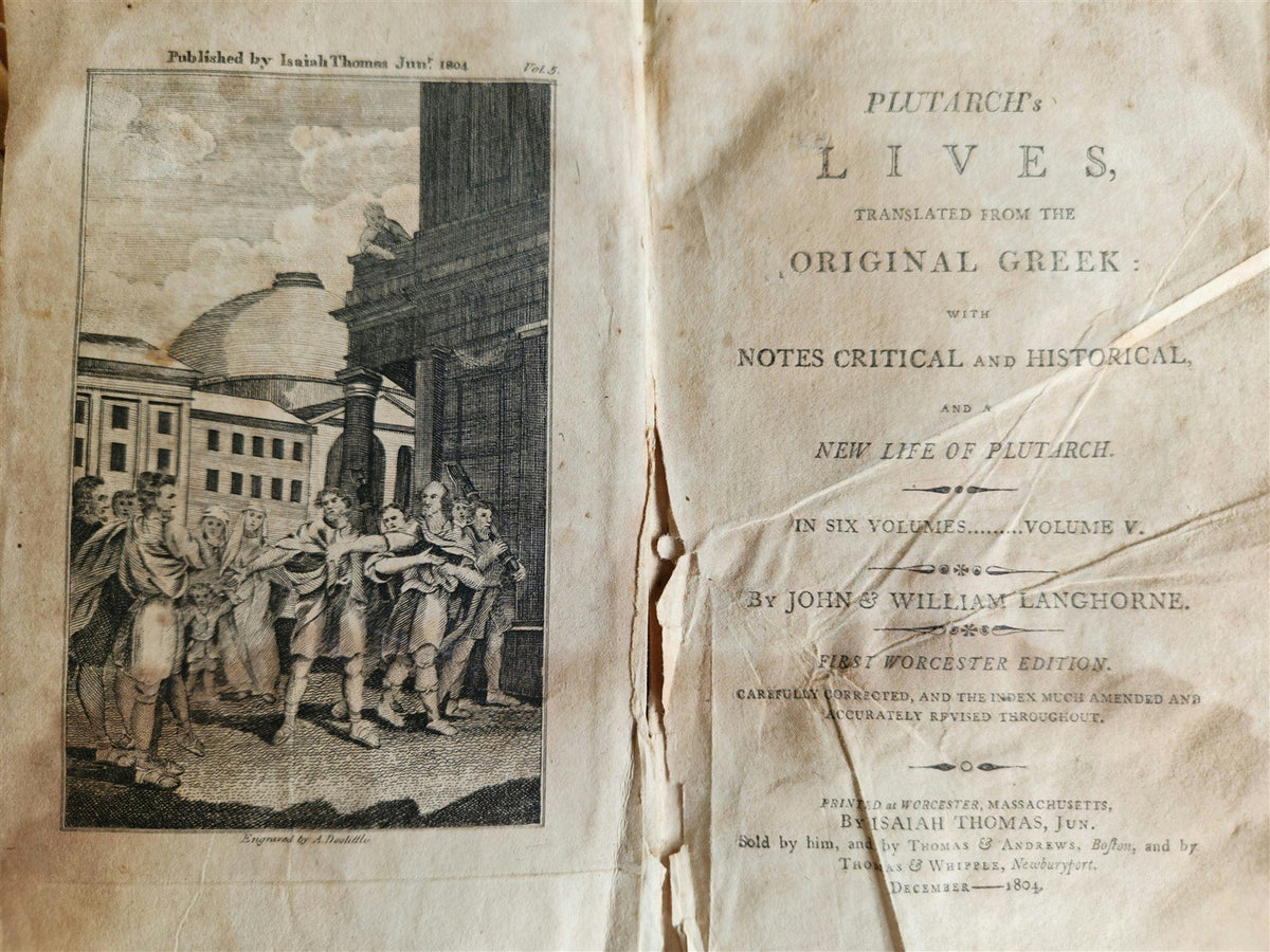 1804 PLUTARCH'S LIVES translated from original Greek 4 VOLUMES antique AMERICANA