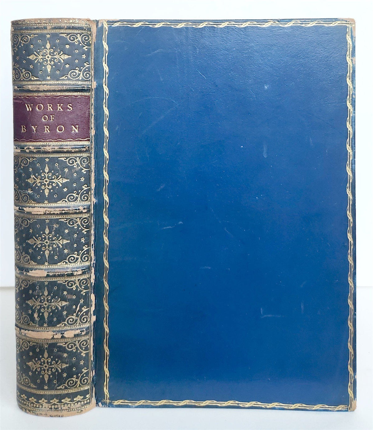 1890s THE POETICAL WORKS of LORD BYRON antique FINE GILT BLUE MOROCCO BINDING