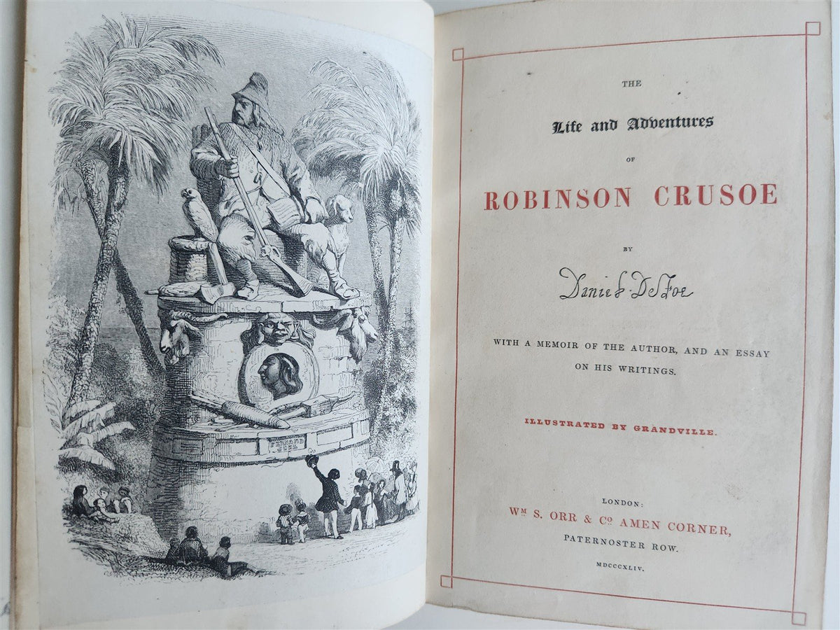 1844 LIFE AND ADVENTURES OF ROBINSON CRUSOE by DANIEL DEFOE antique ILLUSTRATED