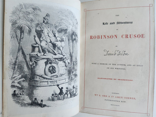 1844 LIFE AND ADVENTURES OF ROBINSON CRUSOE by DANIEL DEFOE antique ILLUSTRATED