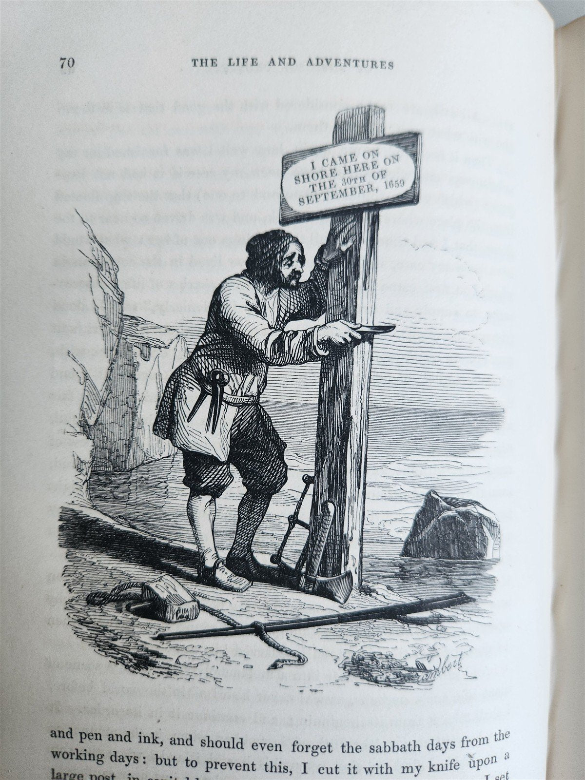 1844 LIFE AND ADVENTURES OF ROBINSON CRUSOE by DANIEL DEFOE antique ILLUSTRATED