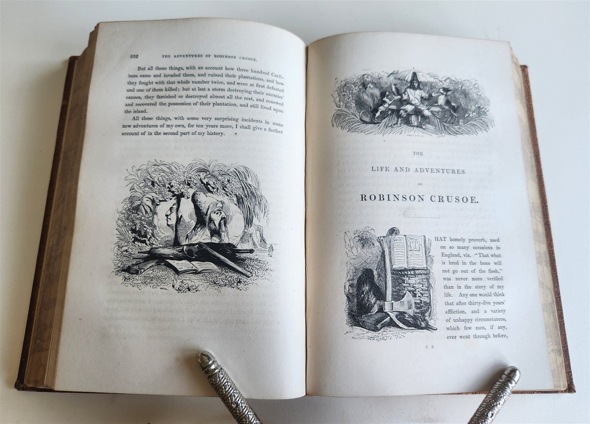 1844 LIFE AND ADVENTURES OF ROBINSON CRUSOE by DANIEL DEFOE antique ILLUSTRATED