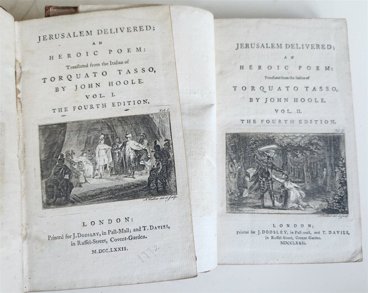 1772 JERUSALEM DELIVERED an HEROIC POEM by TORQUATO TASSO antique 2 VOLUMES