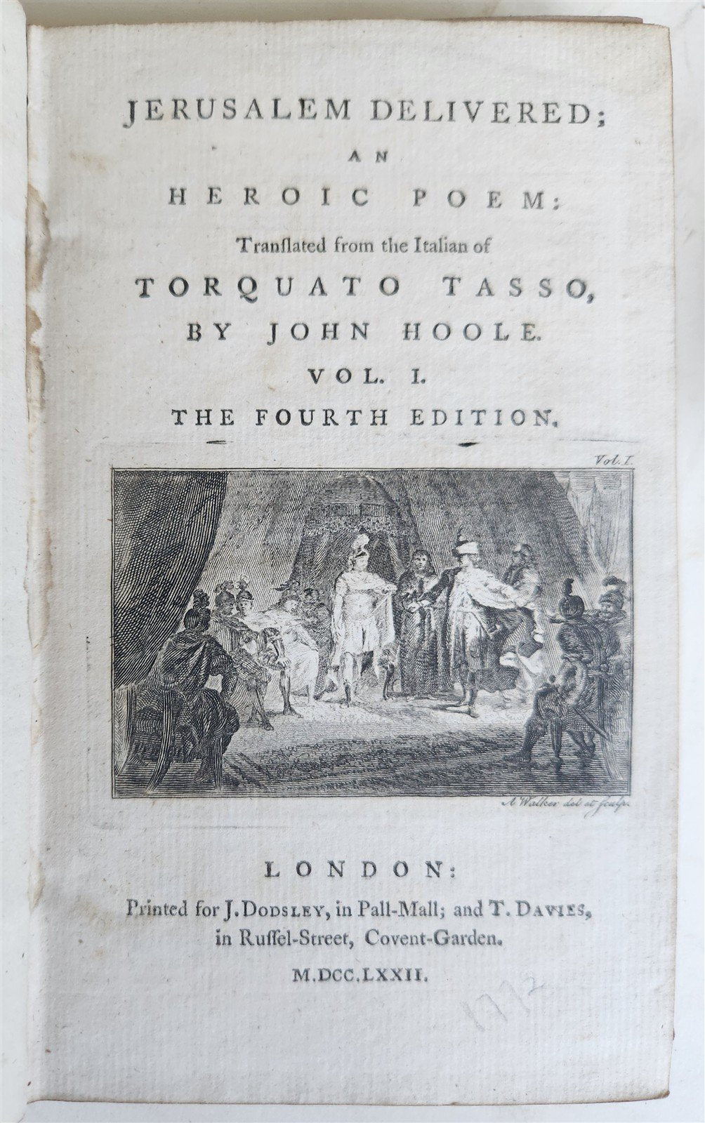 1772 JERUSALEM DELIVERED an HEROIC POEM by TORQUATO TASSO antique 2 VOLUMES